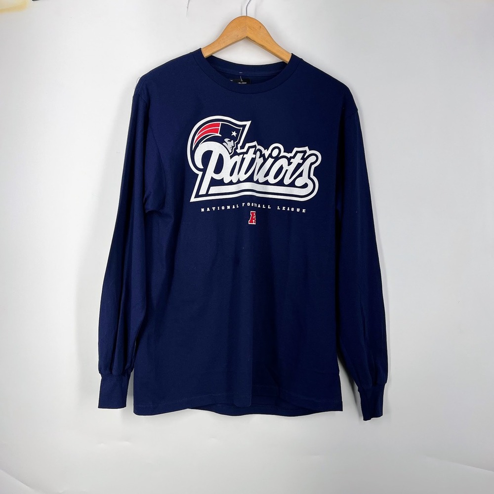 NFL New England Patriots Long Sleeve T-Shirt Mens Navy Blue Graphic Tee
